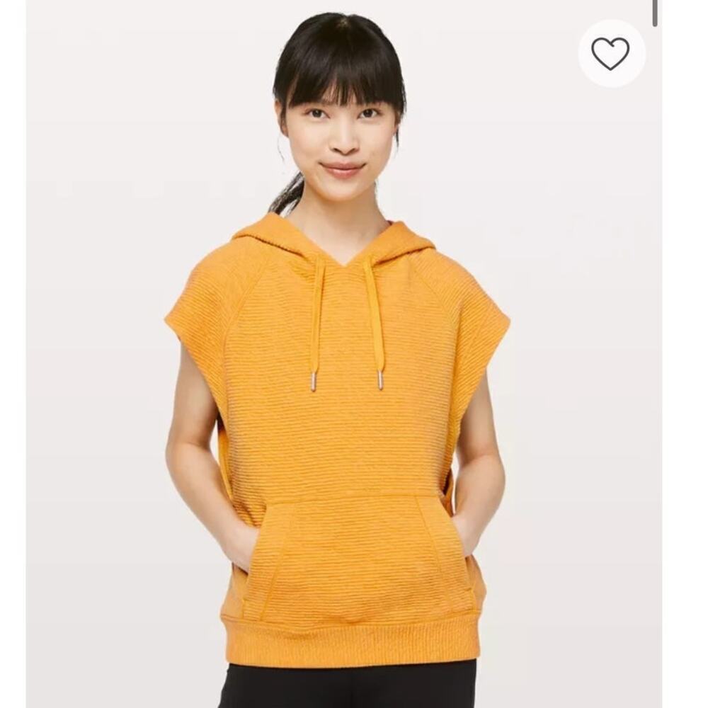 lululemon Womens Easy Going Hoodie Sleeveless Gold Hooded Size 10 Relaxed Fit - Picture 7 of 12